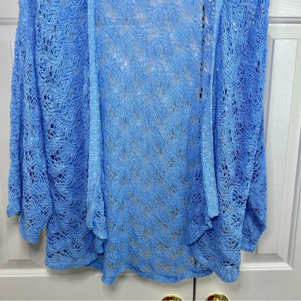 Chico's Linen & Cotton Blend Open Knit Drape Front Drop Shoulder Cardigan Sz XL - Picture 3 of 16